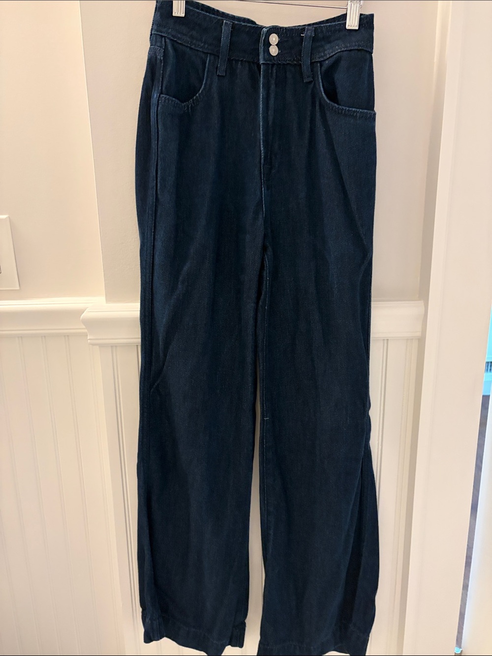 7 For All Mankind Modern Dojo Trousers Dark Blue Wide Leg High-Waist Jeans